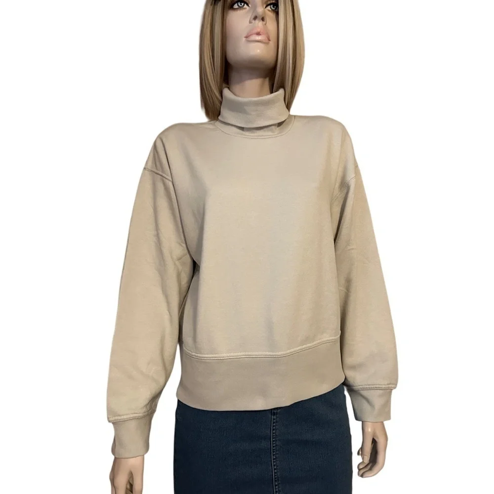 ZARA Turtleneck Sweater Top Classic Fleece Beige Ecologically Grown Oversized - Picture 7 of 16